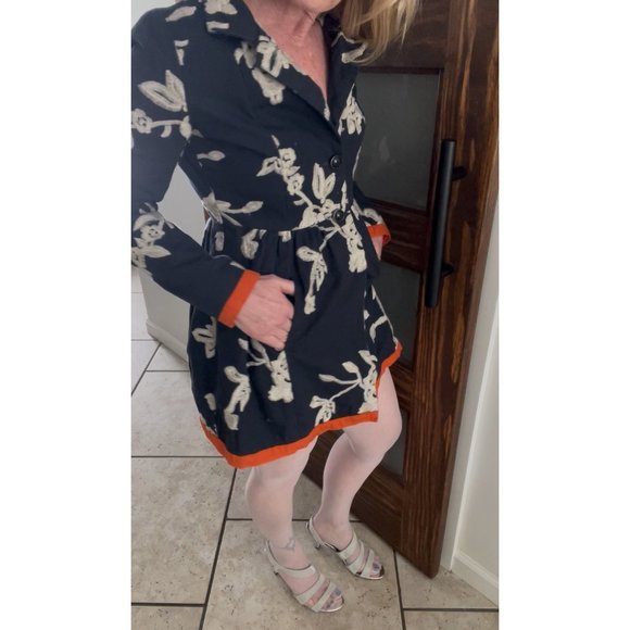 Freeway Floral Embroidered Baby Doll Jacket, Navy With Orange Trim Size Small - Picture 12 of 15